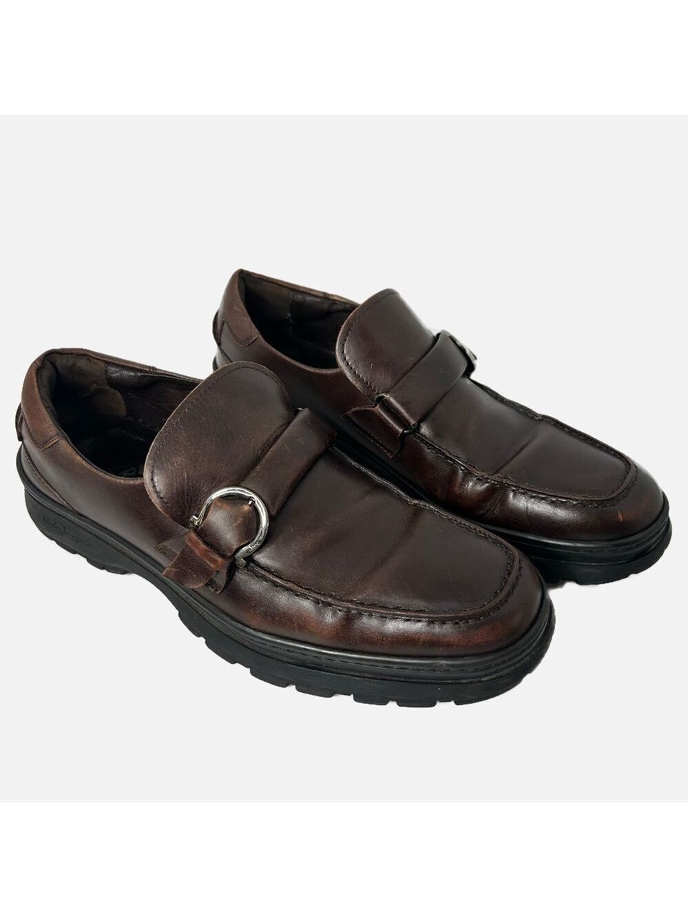 Vintage Salvatore Ferragamo Men’s Leather Side Buckle Loafer Chocolate Brown 8D